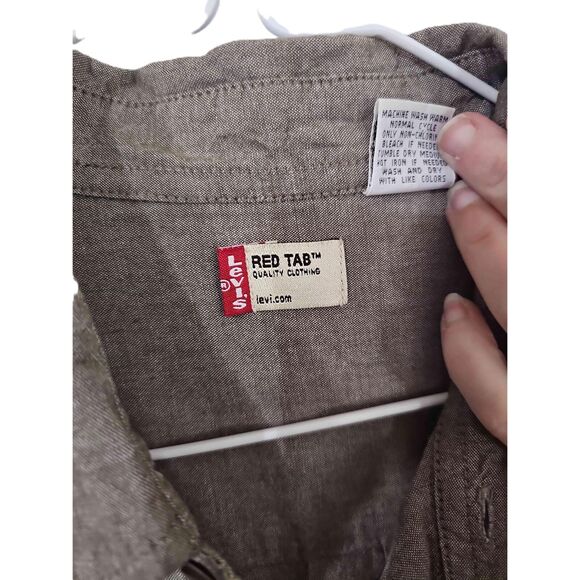 Levis Red Tab Long Sleeve Beige Chest Pocket Button-Up Shirt Medium - Picture 10 of 12